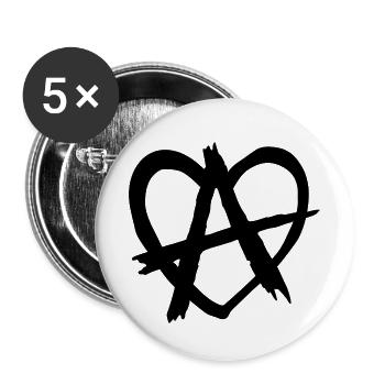 Anarchy heart, revolution, punk, black - Buttons large 2.2''/56 mm (5-pack) - white - Front