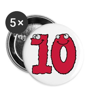 Lustiges 10 Zehn Comic Monster - Buttons groß 56 mm (5er Pack) - Weiß - Vorne