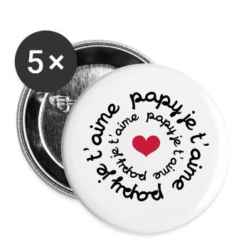 Papy je t'aime - Lot de 5 grands badges (56 mm) - blanc - Devant