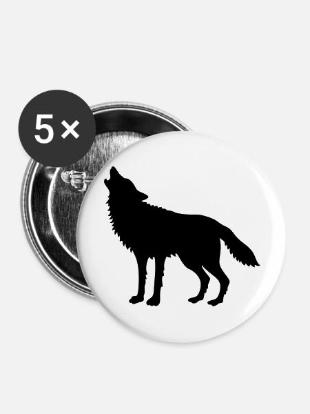 Heulender Wolf (Silhouette) - Buttons groß 56 mm (5er Pack) - Weiß
