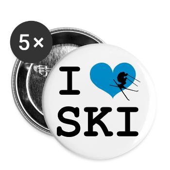 I Love Ski - Buttons groß 56 mm (5er Pack) - Weiß - Vorne
