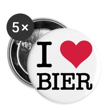 I Love Bier - Buttons groß 56 mm (5er Pack) - Weiß - Vorne