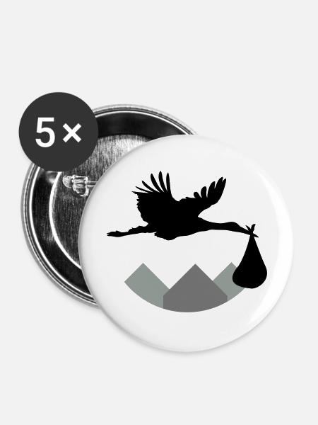 Stork & Baby (Vector) - Buttons groß 56 mm (5er Pack) - Weiß