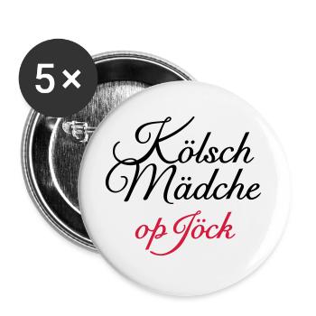 Kölsch Mädche op Jöck - Mädchen aus Köln unterwegs - Buttons groß 56 mm (5er Pack) - Weiß - Vorne
