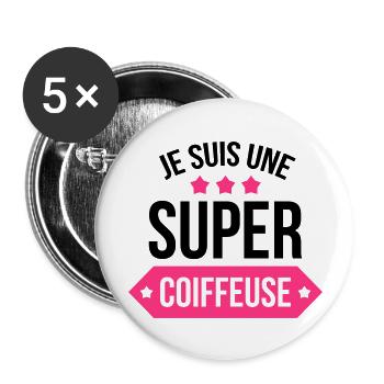 Coiffure / Coiffeur / Coiffeuse / Mode / Cheveux - Lot de 5 grands badges (56 mm) - blanc - Devant