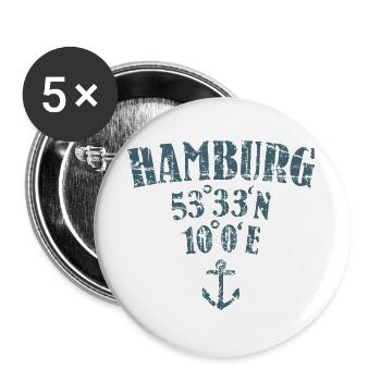 Hamburg Koordinaten Längengrad Breitengrad - Buttons groß 56 mm (5er Pack) - Weiß - Vorne