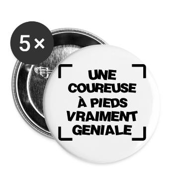 Course à pied / Coureur / Jogging / Running / Run - Lot de 5 grands badges (56 mm) - blanc - Devant