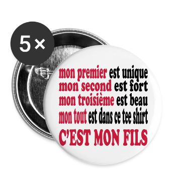 Mon fils est beau - Buttons large 2.2''/56 mm (5-pack) - white - Front