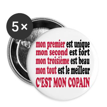 Mon copain est beau - Buttons large 2.2''/56 mm (5-pack) - white - Front