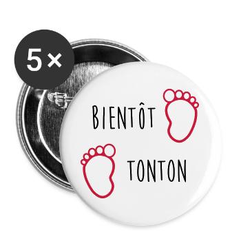 Bientôt Tonton / Bébé / Naissance / Oncle / Baby - Lot de 5 grands badges (56 mm) - blanc - Devant