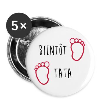 Tante / Tata / Marraine / Oncle / Nourrice / Bébé - Lot de 5 grands badges (56 mm) - blanc - Devant