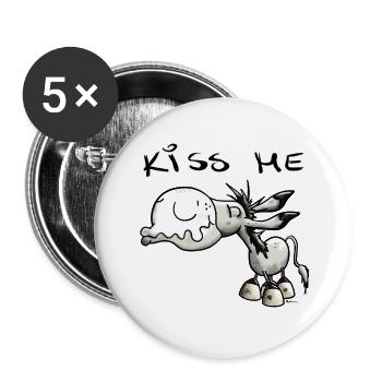 Kiss Me Donkey - Buttons large 2.2''/56 mm (5-pack) - white - Front