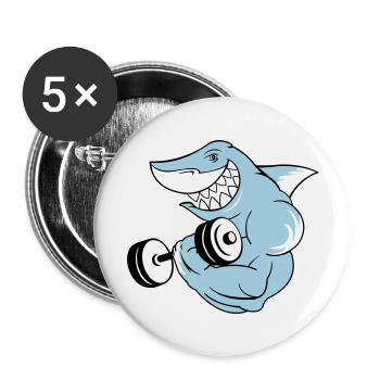 shark_bodybuilder - Buttons groß 56 mm (5er Pack) - Weiß - Vorne