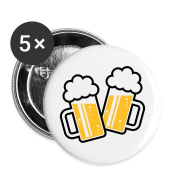 2 Maßkrüge Stoßen An, Prosit! (Bier Maßkrug / 3C) - Buttons groß 56 mm (5er Pack) - Weiß - Vorne