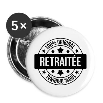 Ruhestand / Rentner / Rentnerin / Rente - Buttons groß 56 mm (5er Pack) - Weiß - Vorne