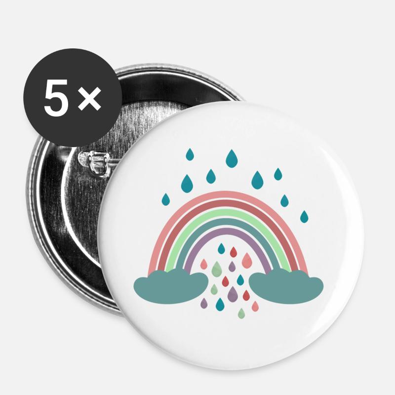Happy Rainbow Regenbogen Design - Buttons large 2.2''/56 mm (5-pack) - white