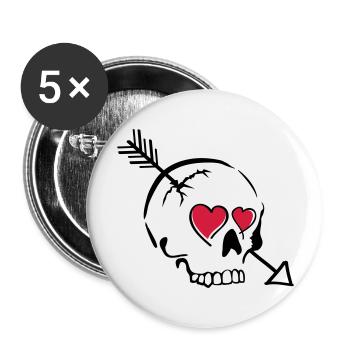schädel pfeil herzen - Buttons groß 56 mm (5er Pack) - Weiß - Vorne