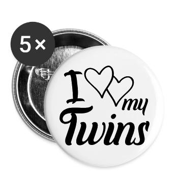 hearts i love my twins - Buttons groß 56 mm (5er Pack) - Weiß - Vorne