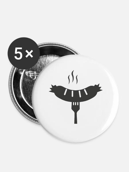 bratwurst grillen - Buttons groß 56 mm (5er Pack) - Weiß