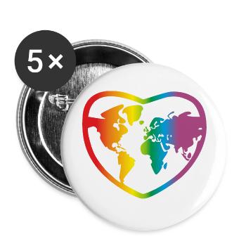 Lgbt Regenbogen Weltkarte, Erde - Buttons groß 56 mm (5er Pack) - Weiß - Vorne