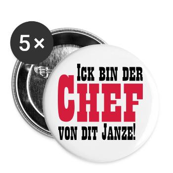 Chef von dit janze - Buttons groß 56 mm (5er Pack) - Weiß - Vorne