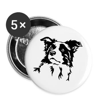 Tête de border collie - Lot de 5 grands badges (56 mm) - blanc - Devant