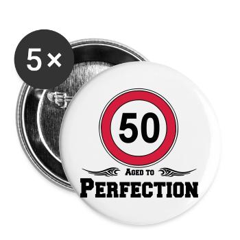 50.Geburtstag , 50 Aged to Perfection ..(25) - Buttons groß 56 mm (5er Pack) - Weiß - Vorne