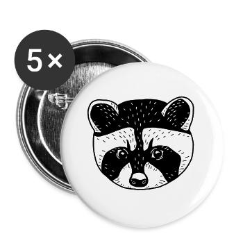 Waschbär - Buttons groß 56 mm (5er Pack) - Weiß - Vorne