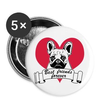 Bouledogue français, bouledogue français ... / + - Lot de 5 grands badges (56 mm) - blanc - Devant