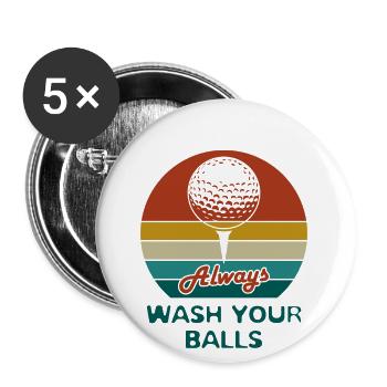 Lavez toujours vos balles Golf drôle Fête des pères Golf - Lot de 5 grands badges (56 mm) - blanc - Devant
