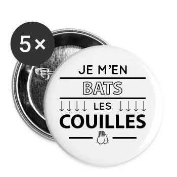 Je men bats les couilles - Lot de 5 grands badges (56 mm) - blanc - Devant
