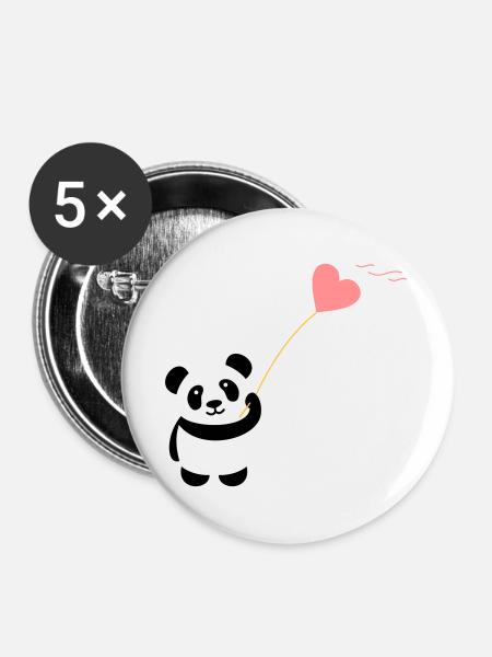 panda heart cute balloon bear big thick kusch - Buttons large 2.2''/56 mm (5-pack) - white