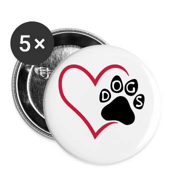 Patte de chien dans le coeur - j'aime les chiens - Lot de 5 grands badges (56 mm) - blanc - Devant