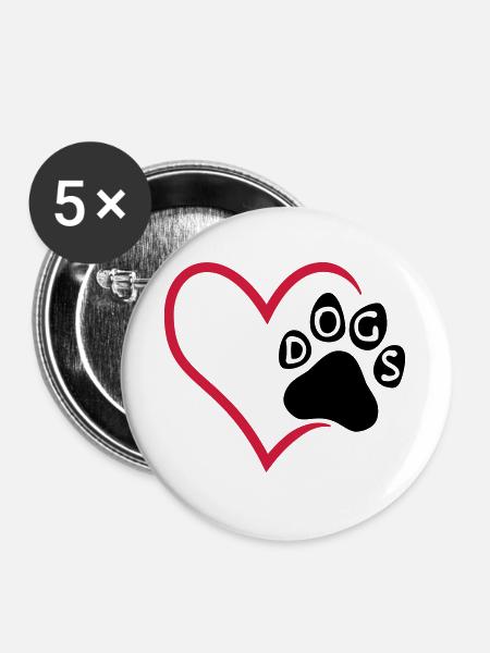 Dog paw in the heart - I love dogs - Buttons large 2.2''/56 mm (5-pack) - white