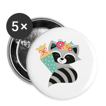 Waschbär Schulkind - Buttons groß 56 mm (5er Pack) - Weiß - Vorne