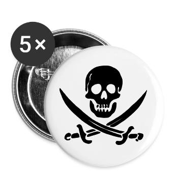 Pirate Flag Skull skull - Buttons large 2.2''/56 mm (5-pack) - white - Front