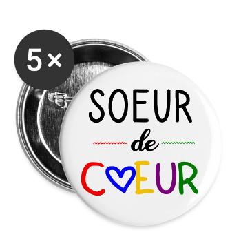 T shirt soeur de coeur, famille, amie. - Lot de 5 grands badges (56 mm) - blanc - Devant