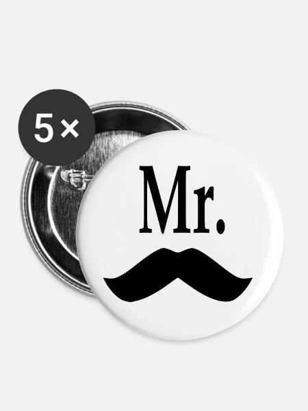 Herr Schnurrbart. - Buttons groß 56 mm (5er Pack) - Weiß