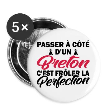 breton perfection - cadeau humour breton - Lot de 5 grands badges (56 mm) - blanc - Devant
