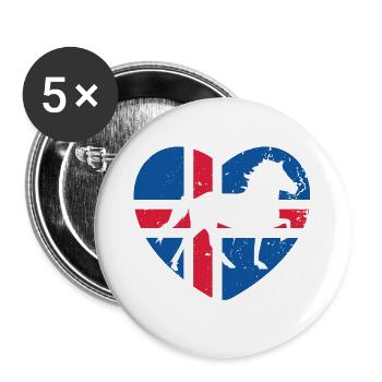 Islandpferd Herz Liebe Reiterin Reiten Pferd - Buttons groß 56 mm (5er Pack) - Weiß - Vorne