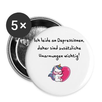 Depressionen brauche Umarmungen Liebe Einhorn - Buttons groß 56 mm (5er Pack) - Weiß - Vorne