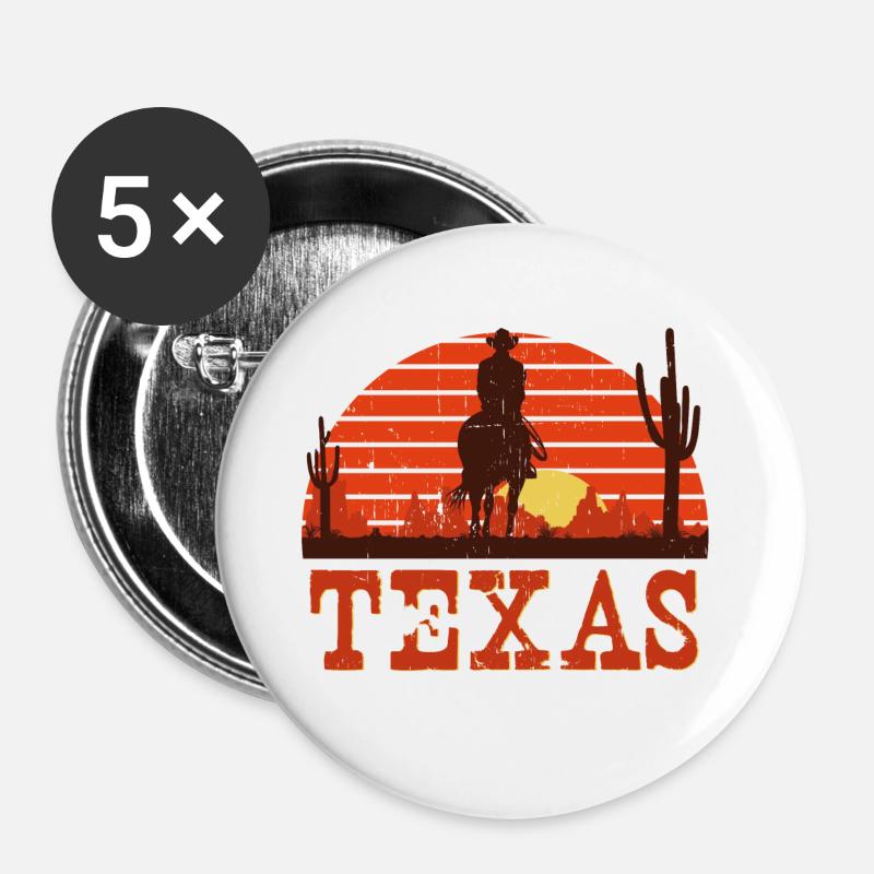 Texas Sunset Cowboy Vintage - Buttons large 2.2''/56 mm (5-pack) - white