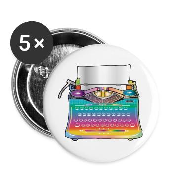 machine à écrire antique colorée pour les fans rétro - Lot de 5 grands badges (56 mm) - blanc - Devant