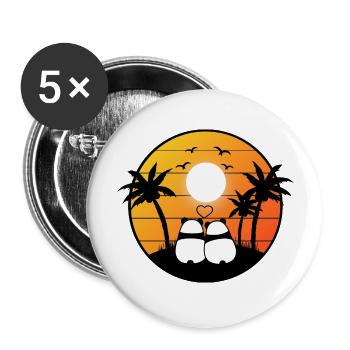 Süßes Panda-Pärchen unter Palmen - Buttons groß 56 mm (5er Pack) - Weiß - Vorne