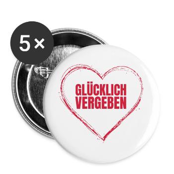 GLÜCKLICH VERGEBEN - Buttons groß 56 mm (5er Pack) - Weiß - Vorne