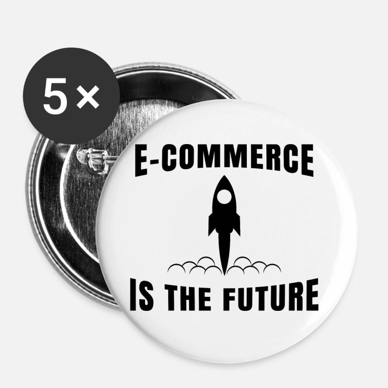 Commercio online di e-commerce che dice e-commerce - Confezione da 5 spille grandi (56 mm) - bianco