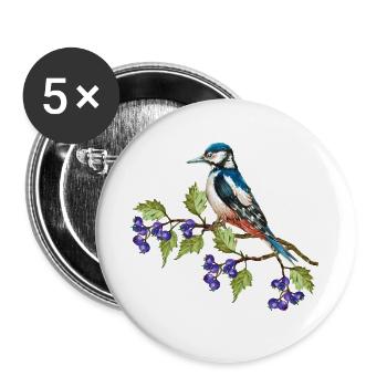 Bunter Vogel - Buttons groß 56 mm (5er Pack) - Weiß - Vorne