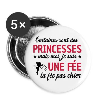 Princesses mais une fée / la fée pas chier - Lot de 5 grands badges (56 mm) - blanc - Devant