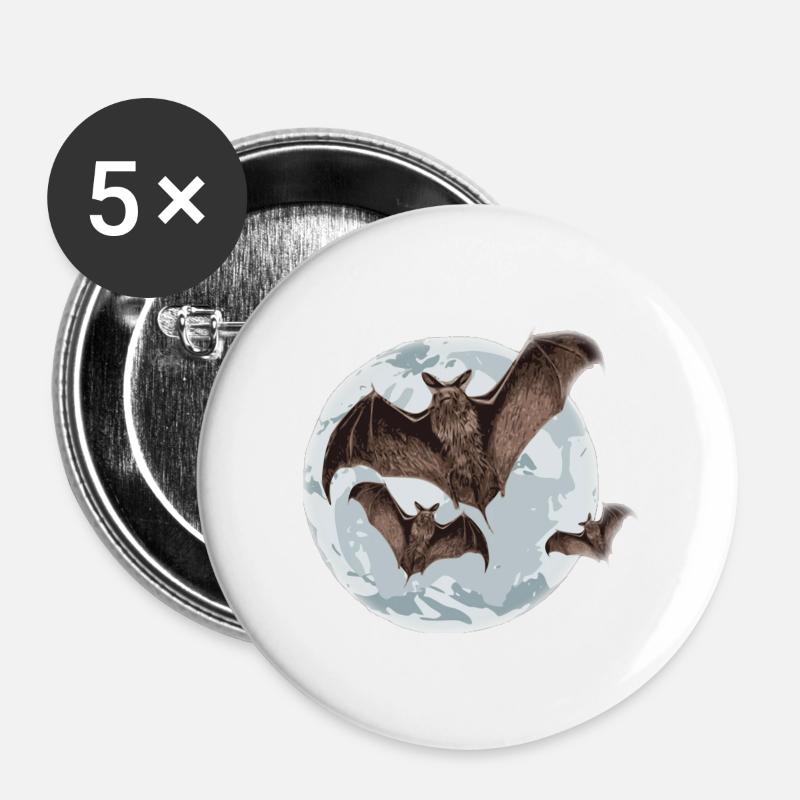 Fledermaus - Buttons groß 56 mm (5er Pack) - Weiß