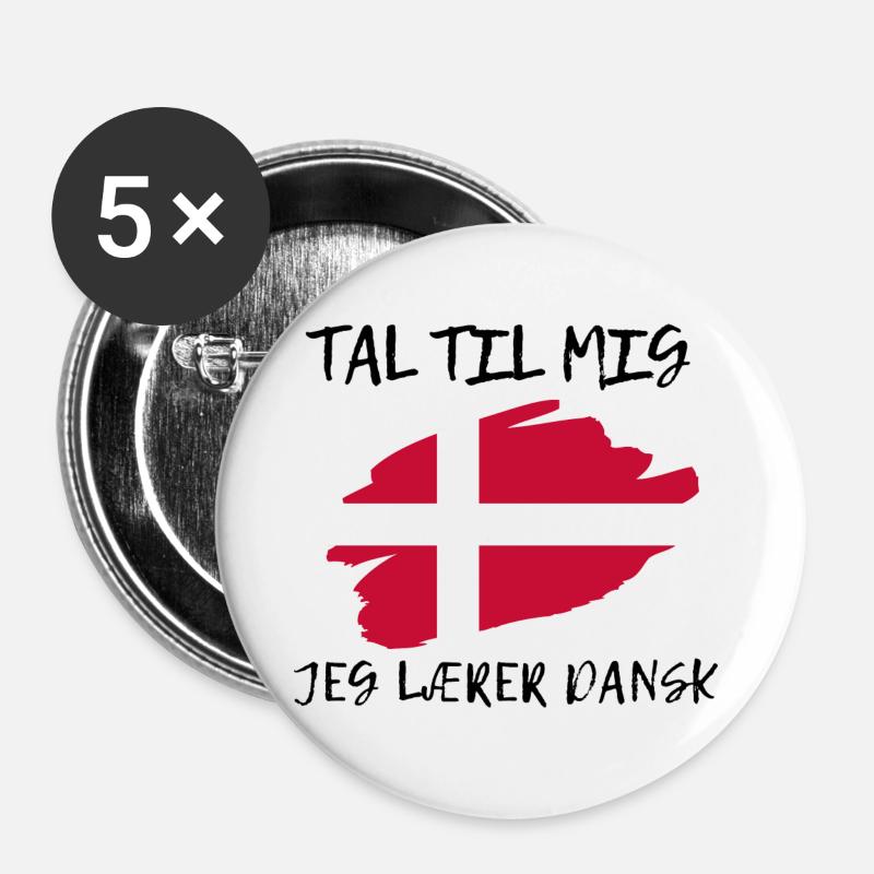 Talk To Me - I Learn Danish - Buttons large 2.2''/56 mm (5-pack) - white